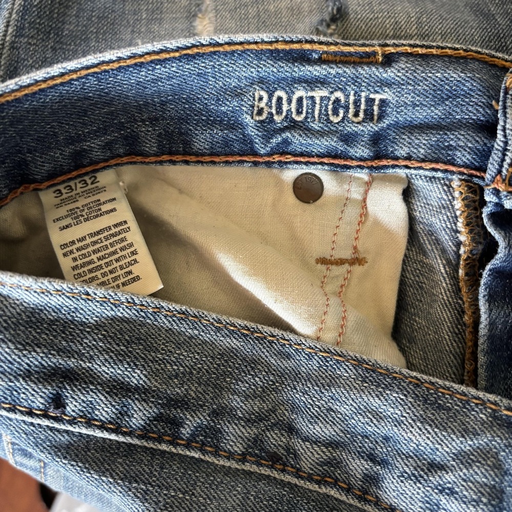 American Eagle Bootcut Jeans Mens 33x32 Blue Distressed Frayed Holes Baggy - Picture 5 of 8